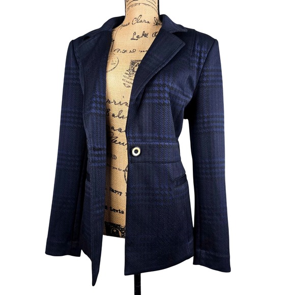 CAbi Jackets & Blazers - Cabi‎ Regency Women's Blazer Navy Blue Black Plaid Single Button Career Jacket L